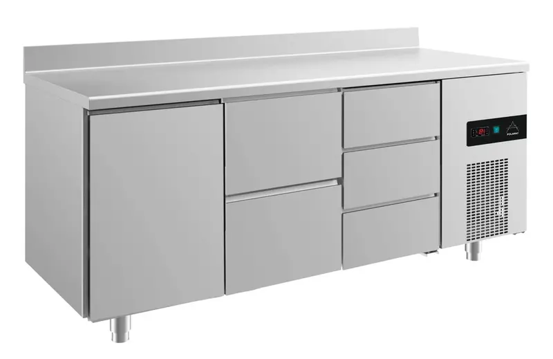 A&S Kühltisch -2 bis +8°C 1865x700x850mm mit 1x Tür, 1x zwei Schubladen und 1x drei Schubladen u. Aufkantung (3TZDA)