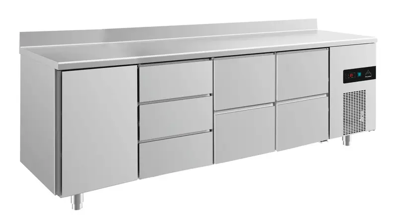A&S Kühltisch -2 bis +8°C 2330x700x850mm mit 1x Tür, 2x zwei Schubladen und 1x 3 Schubladen u. Aufkantung (4TDZZA)