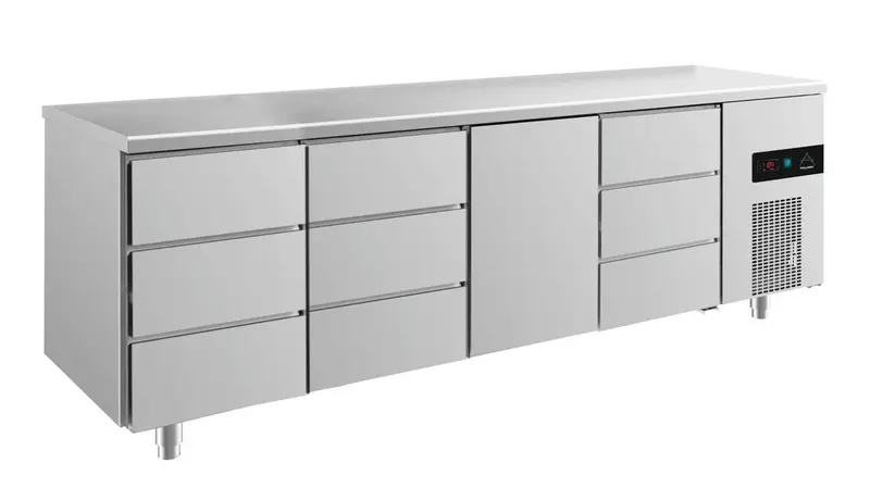 A&S Kühltisch -2 bis +8°C 2330x700x850mm mit 1x Tür und 3x drei Schubladen (4DDTD)