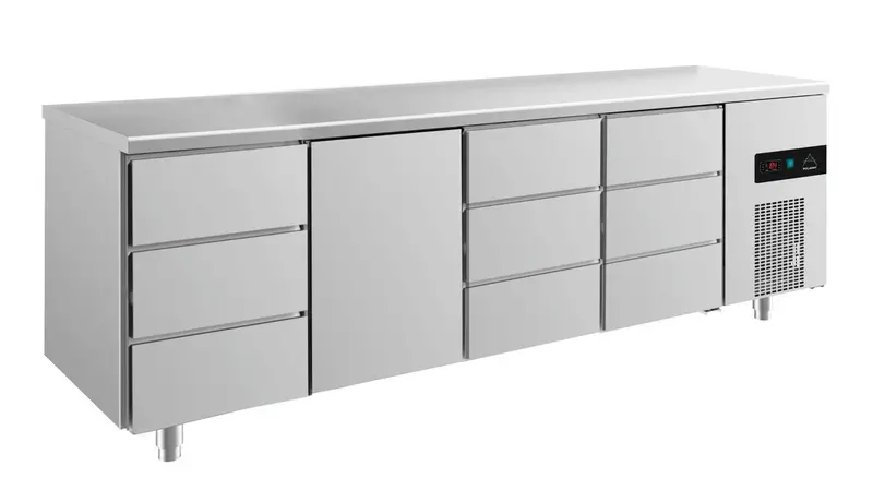 A&S Kühltisch -2 bis +8°C 2330x700x850mm mit 1x Tür und 3x drei Schubladen (4DTDD)