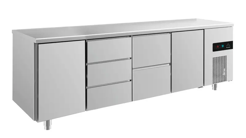 A&S Kühltisch -2 bis +8°C 2330x700x850mm mit 2x Türen, 1x zwei Schubladen und 1x 3 Schubladen (4TDZT)
