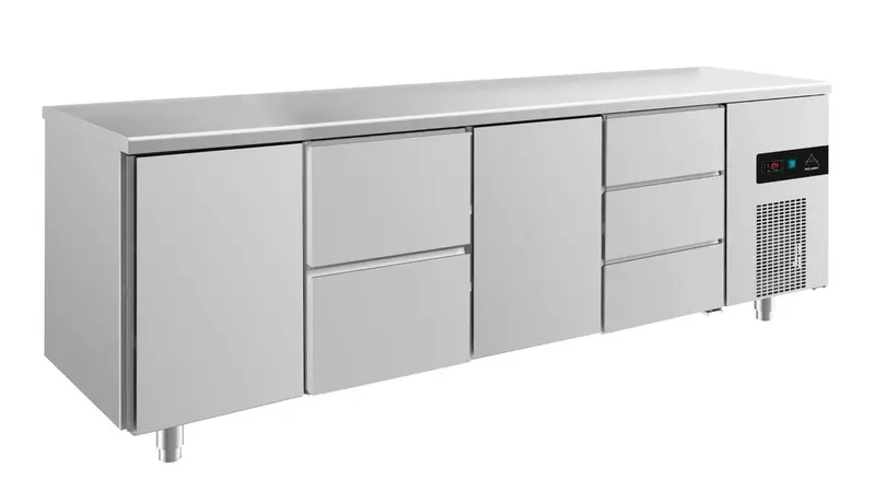 A&S Kühltisch -2 bis +8°C 2330x700x850mm mit 2x Türen, 1x zwei Schubladen und 1x 3 Schubladen (4TZTD)