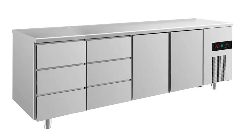 A&S Kühltisch -2 bis +8°C 2330x700x850mm mit 2x Türen und 2x drei Schubladen (4DDTT)