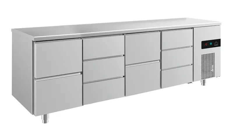 A&S Kühltisch -2 bis +8°C 2330x700x850mm mit 2x zwei Schubladen und 2x drei Schubladen (4ZDZD)