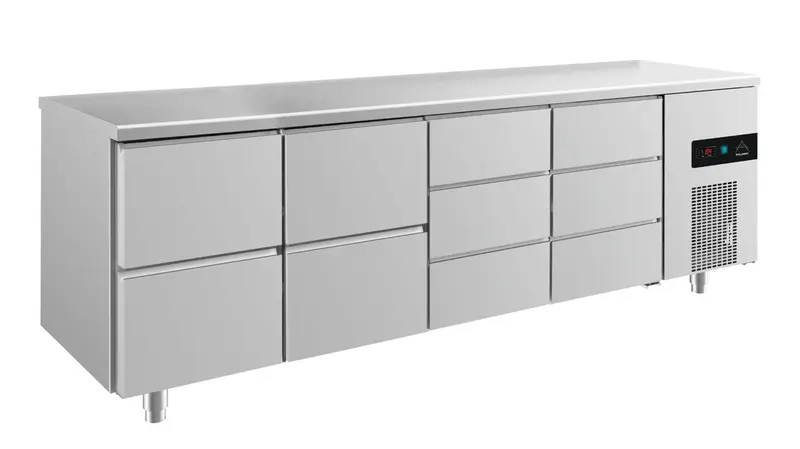 A&S Kühltisch -2 bis +8°C 2330x700x850mm mit 2x zwei Schubladen und 2x drei Schubladen (4ZZDD)