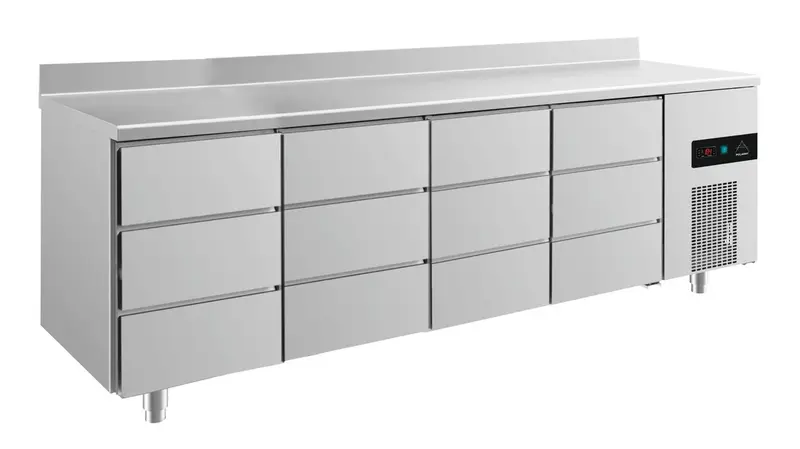 A&S Kühltisch -2 bis +8°C 2330x700x850mm mit 4x drei Schubladen u. Aufkantung