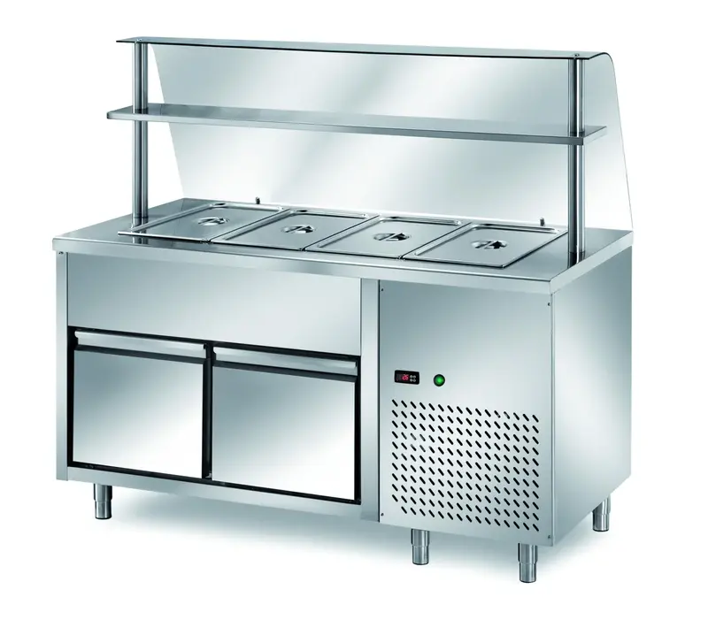 Ausgaben Kühltisch PROFI B200 mit Schublade und Glasaufsatz 1500x700x1400 - 4GN1/1