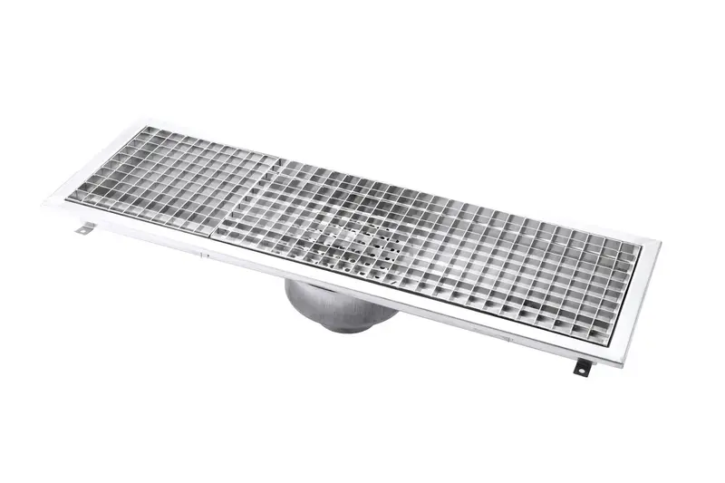 Bodenablauf aus Edelstahl - vertikaler Abgang - 900 x 300 x 180 mm