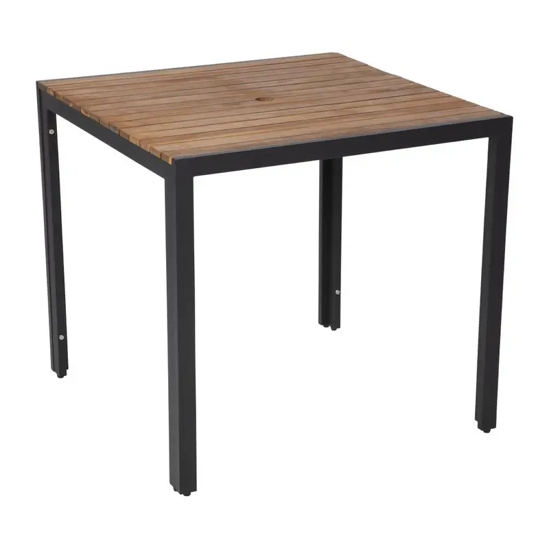 Bolero quadratischer Stahl- und Akazienholztisch 80cm