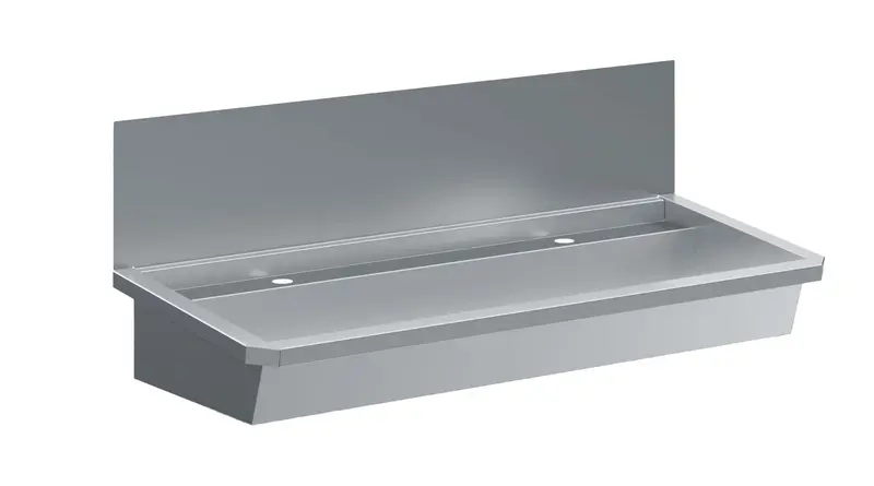 Combisteel Edelstahl Waschbecken 2 Ablasshahne 1200mm Ablaufstopfen und Schutzwand Inklusive, Exklusiv Hahne