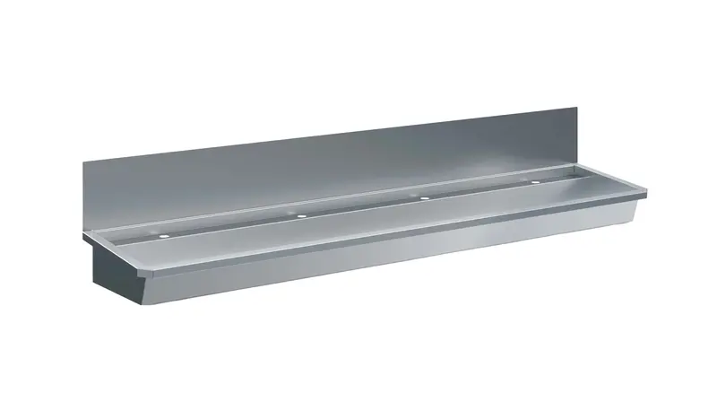 Combisteel Edelstahl Waschbecken 4 Ablasshahne 2400mm Ablaufstopfen und Schutzwand Inklusive, Exklusiv Hahne