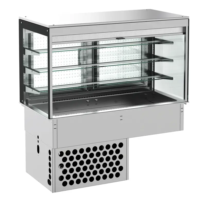 Combisteel Einbaukühlvitrine Eckig – mit Rollvorhang 3/1 GN