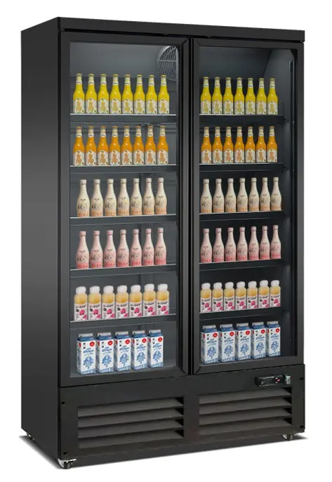CombiSteel Kühlschrank 2 Glastüren Schwarz Ceb-1200R Bl