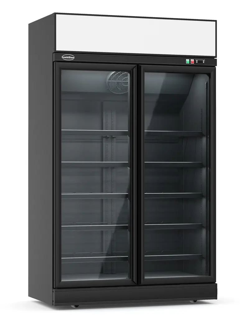 CombiSteel Kühlschrank 2 Glastüren Schwarz Ins-1000R Bl