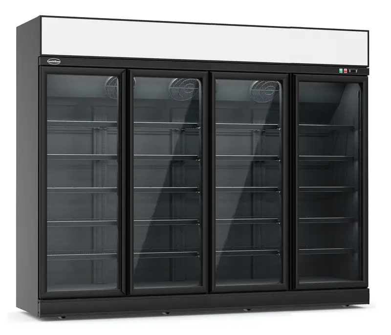CombiSteel Kühlschrank 4 Glastüren Schwarz Ins-2060R Bl **Achtung, Es Liegt Ein Erhöhter Einschatlstrom Vor, Sodass Ein Leitungsschutzschalter Mit C-Charakteristik Erforderlich Ist.**