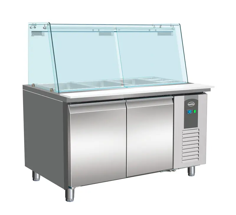 Combisteel Kühltisch mit Glas 2 Türen 3x 1/1 + 3x 1/6 GN Behälter, Serie 700