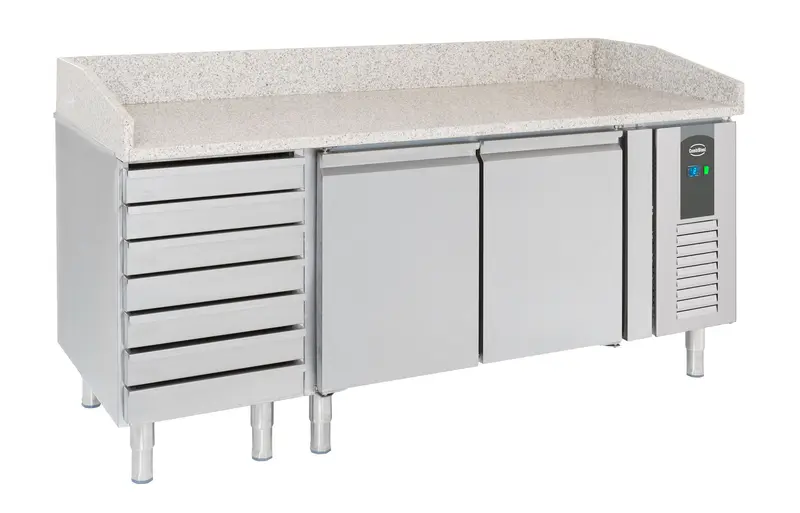 Combisteel Pizzatisch 2 Türen 7 Teigschubladen