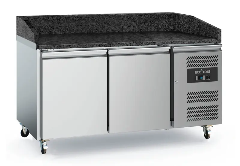 Combisteel Pizzatisch 2 Türen Schwarze Granit-arbeitsplatte - mit Rädersatz