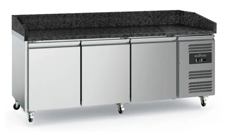 Combisteel Pizzatisch 3 Türen Granit mit Rädersatz
