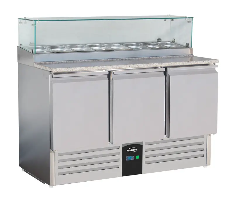 Combisteel Pizzatisch mit Glas 3 Türen