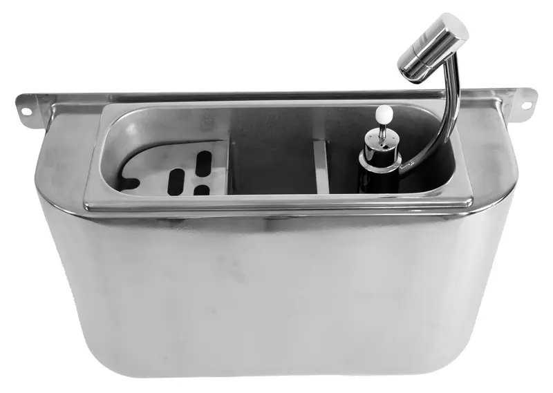 Combisteel Spülbecke für Eislöffel mit Eislöffeldusche 410 x 120 x 270 mit Wasserablaufloch, Wasseranschluss und Überlaufrohr (7108.0030)