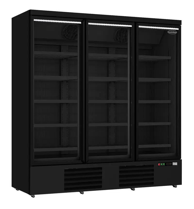 Combisteel Tiefkühlschrank 3 Glastüren Schwarz JDE-1530F Bl **achtung, Es Liegt Ein Erhöhter Einschatlstrom Vor, Sodass Ein Leitungsschutzschalter mit C-charakteristik Erforderlich Ist.**