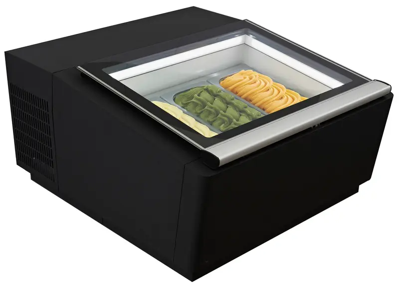 CombiSteel Tischmodell Speiseisvitrine Schwarz Öffnet Auf Der Bedienung Seite