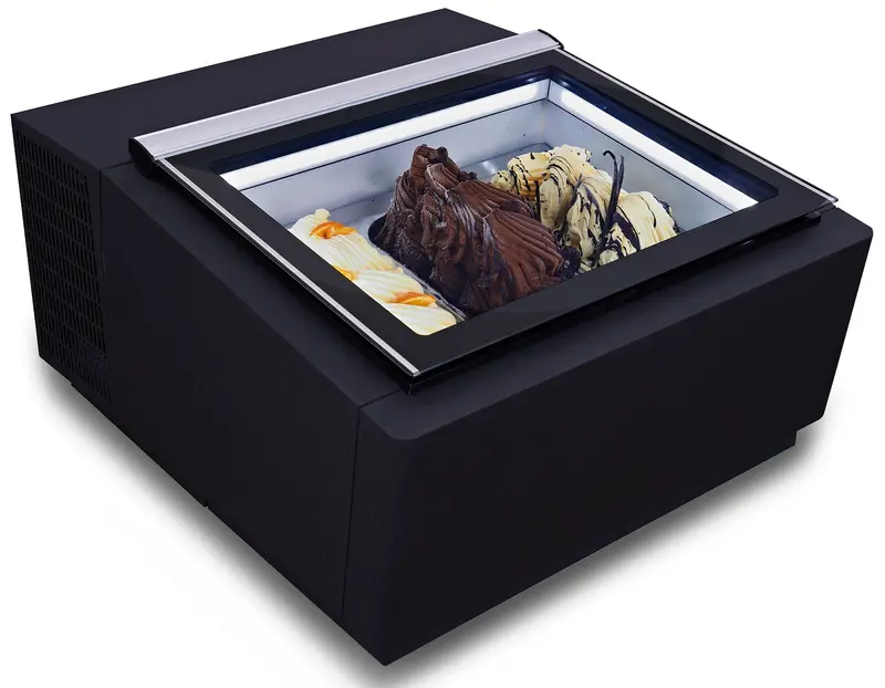 Combisteel Tischmodell Speiseisvitrine Schwarz Öffnet auf der Kundenseite