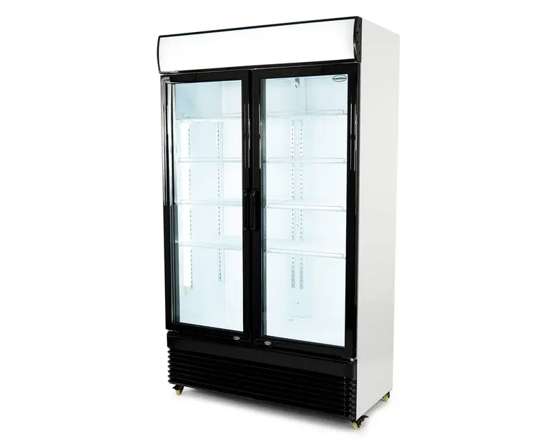 Display-Kühlschrank 750 Liter, 2 Glastüren, LED-Beleuchtung, Schwarz