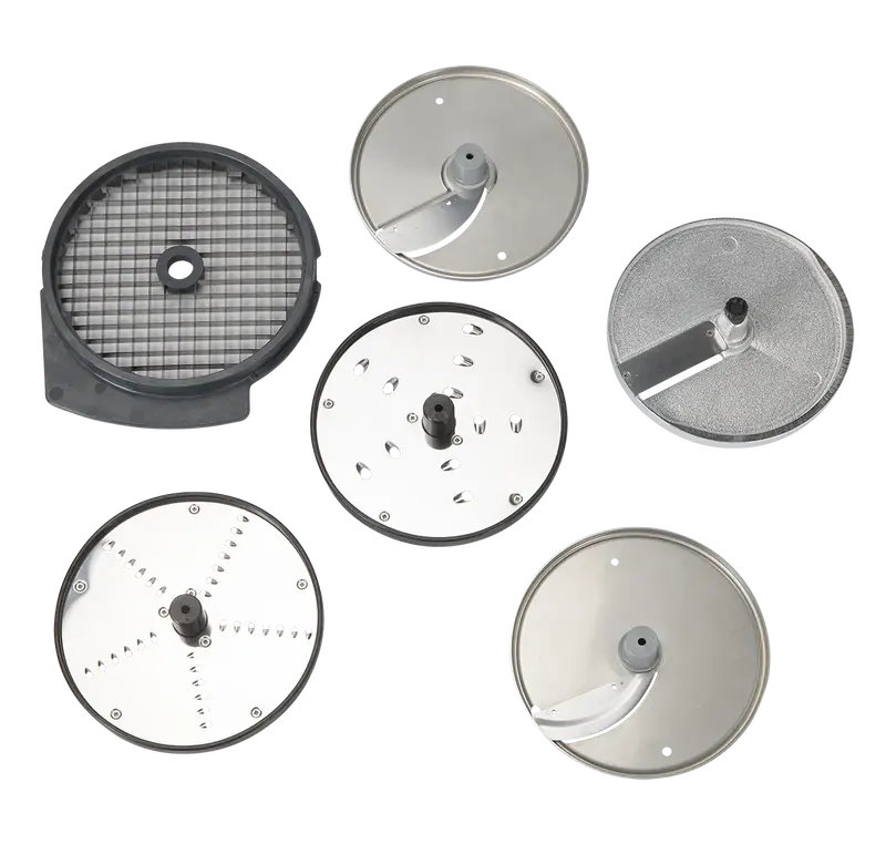 Dito Sama Scheiben-Set PROFI (2mm & 5mm Schneiden, 3mm & 7mm Reiben, 10mm Schneiden, 10x10mm Würfeln - Ø 175 mm)
