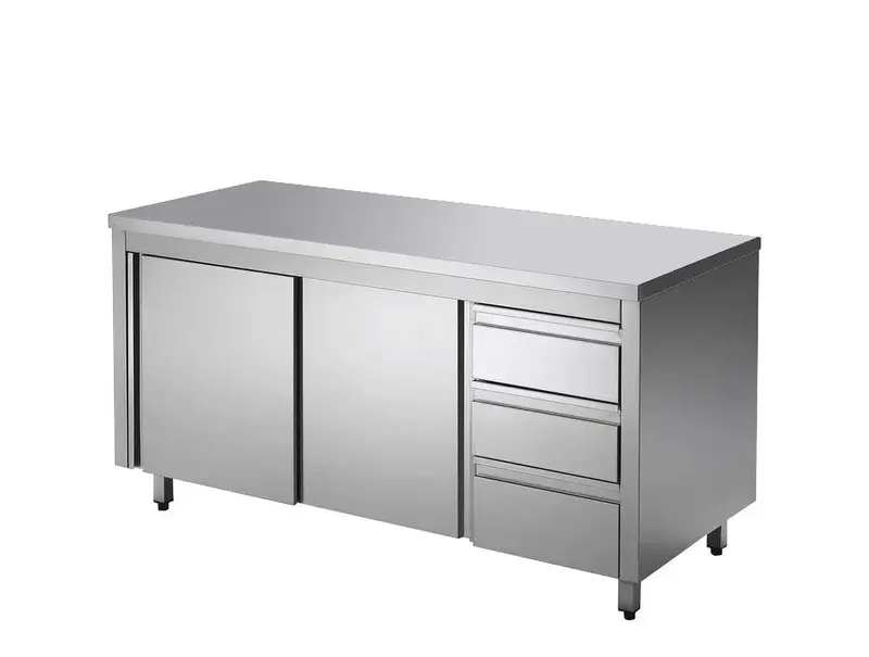 Edelstahl-Arbeitsschrank ECO mit Flügeltür und 3 Schubladen 12x6