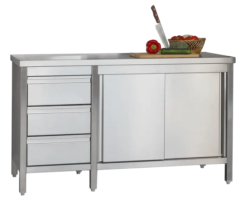 Edelstahl Arbeitsschrank Profi mit Flügeltüren und 3 Schubladen 1000 x 600 x 850 mm