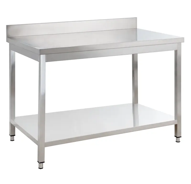 Edelstahl Arbeitstisch Basic 10x6 mit Grundboden und Aufkantung, zur Selbstmontage