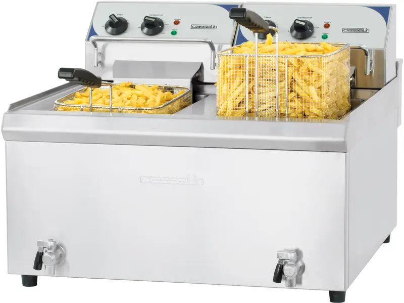 Elektro-Fritteuse 2 x 10 Liter mit Ablasshahn Hochleistung