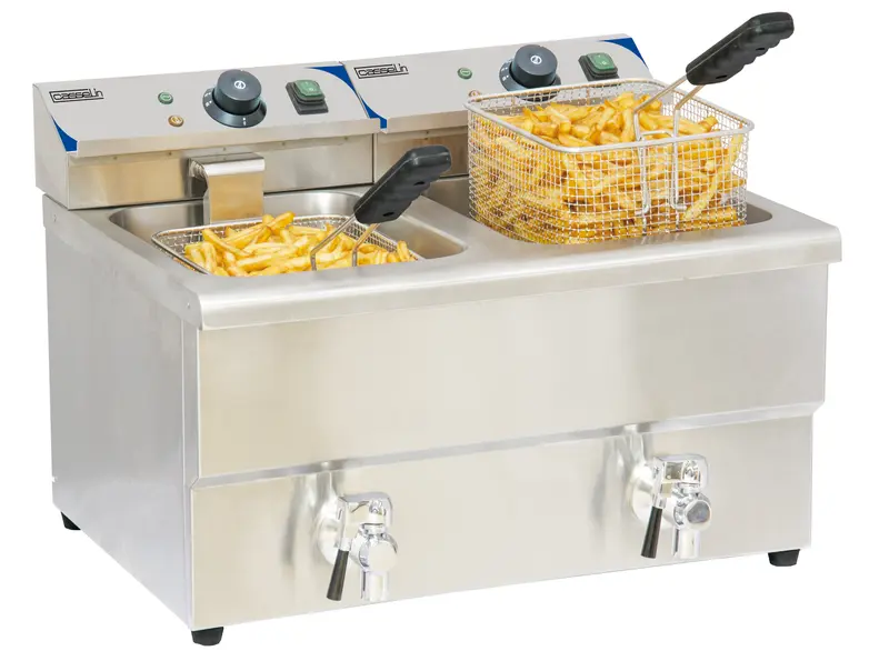 Elektro-Fritteuse mit Ablasshahn 2 x 8 Liter