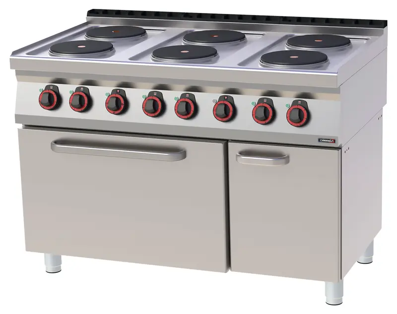 Elektroherd 6 Kochplatten mit statischem Elektro-Ofen GN 2/1 120
