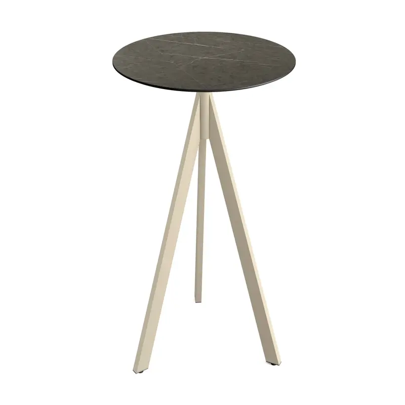 Feros Infinity Tripod Stehtisch Sand frame + Midnight Marble HPL Ø70 cm