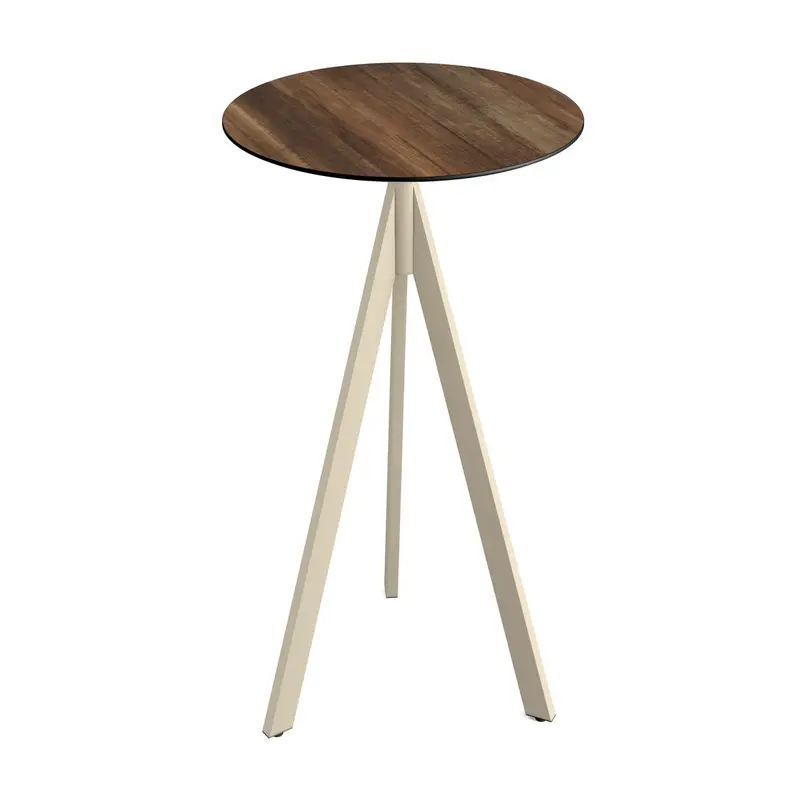 Feros Infinity Tripod Stehtisch Sand frame + Tropical Wood HPL Ø70 cm