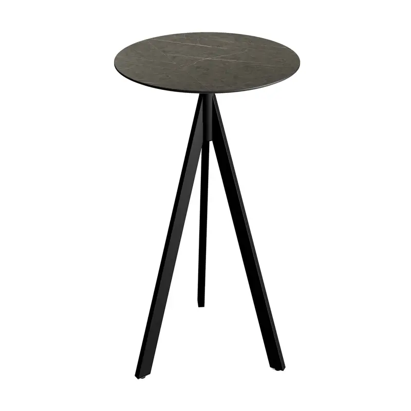 Feros Infinity Tripod Stehtisch Schwarz frame + Midnight Marble HPL Ø70 cm
