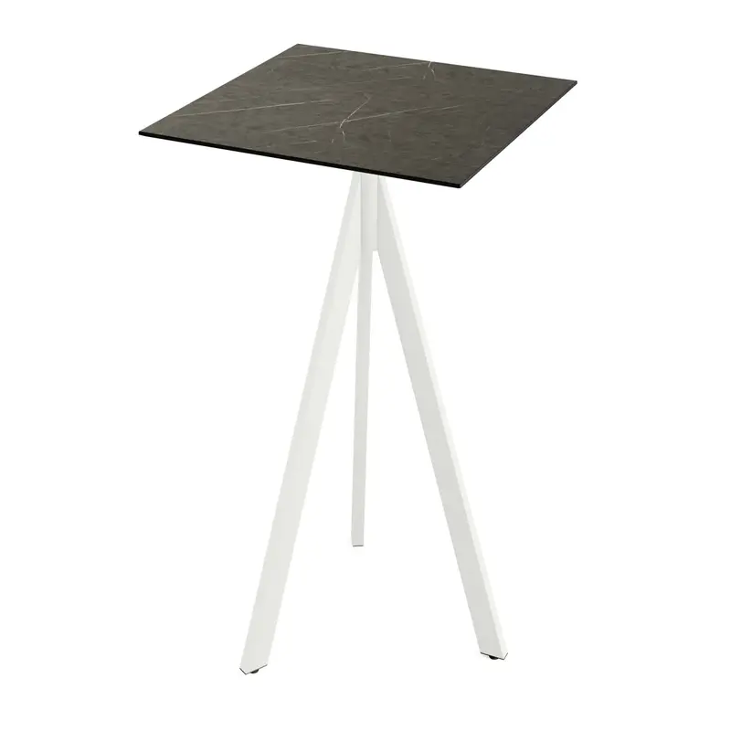 Feros Infinity Tripod Stehtisch Weiß frame + Midnight Marble HPL 70x70 cm