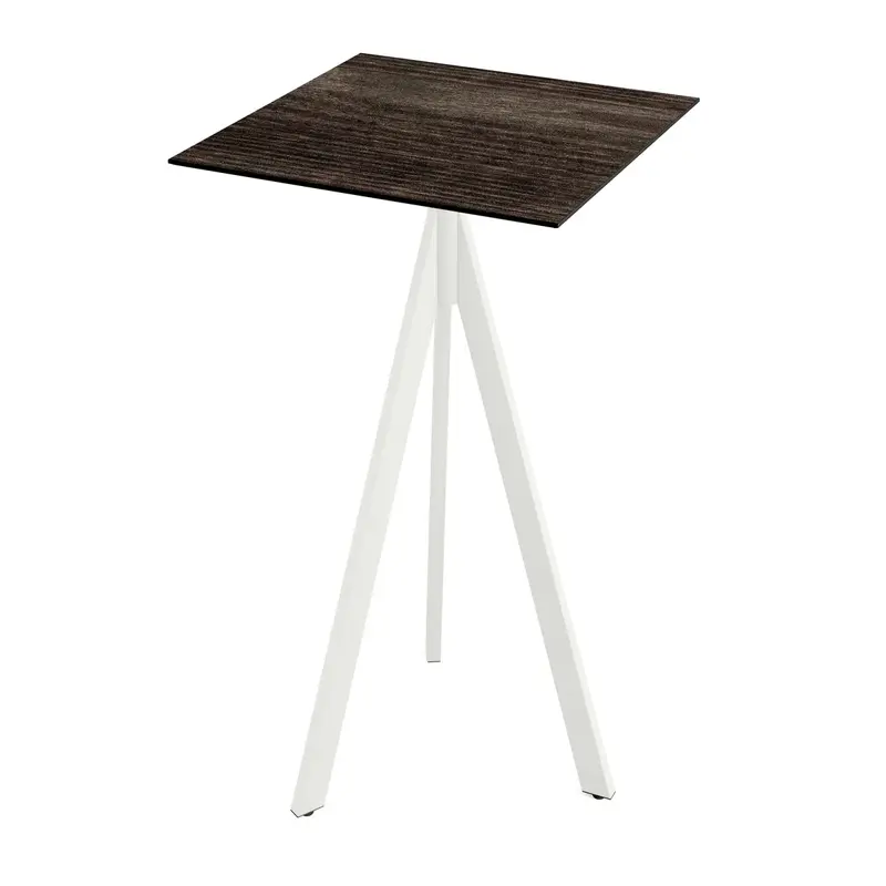 Feros Infinity Tripod Stehtisch Weiß frame + Riverwashed Wood HPL 70x70 cm