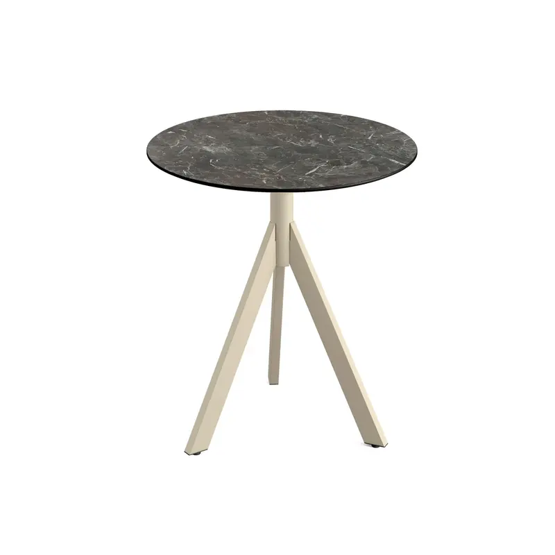 Feros Infinity Tripod Terrassentisch Sand frame + Galaxy Marble HPL Ø70 cm