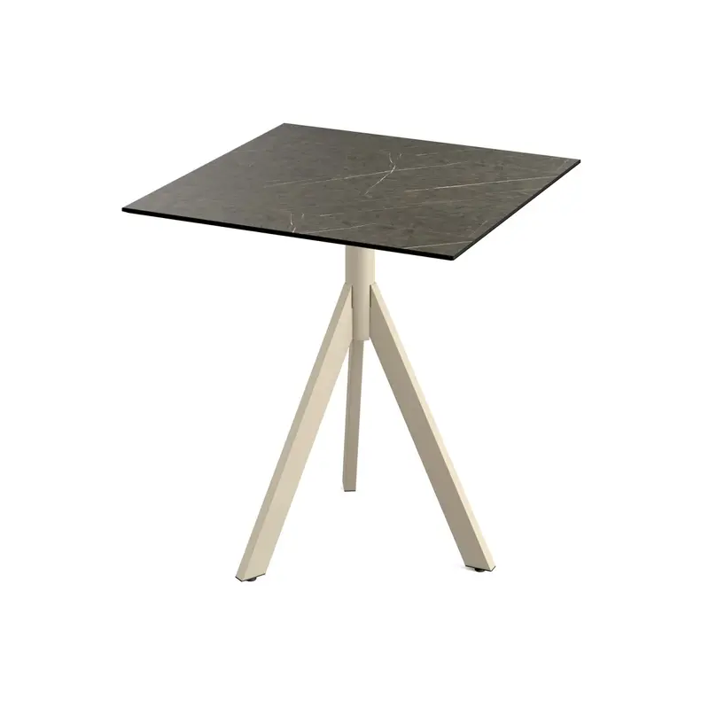 Feros Infinity Tripod Terrassentisch Sand frame + Midnight Marble HPL 70x70 cm