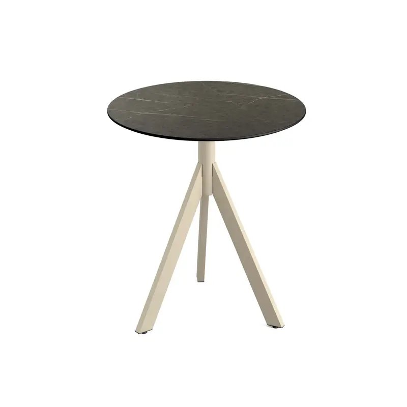 Feros Infinity Tripod Terrassentisch Sand frame + Midnight Marble HPL Ø70 cm