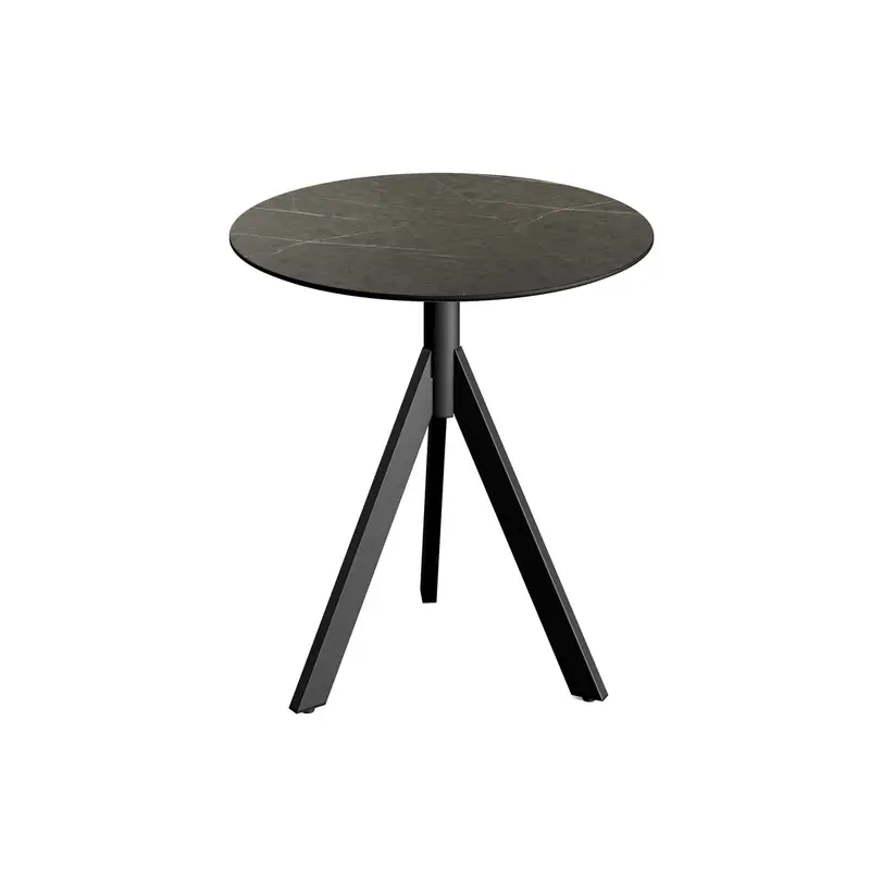 Feros Infinity Tripod Terrassentisch Schwarz frame + Midnight Marble HPL Ø70 cm