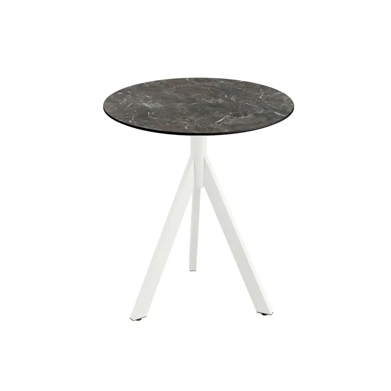 Feros Infinity Tripod Terrassentisch Weiß frame + Galaxy Marble HPL Ø70 cm