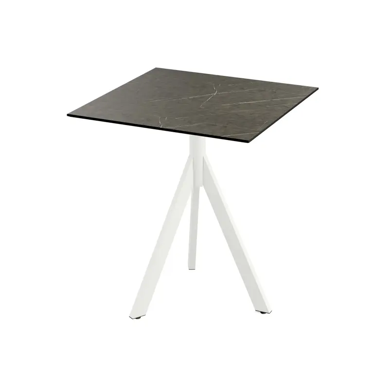 Feros Infinity Tripod Terrassentisch Weiß frame + Midnight Marble HPL 70x70 cm
