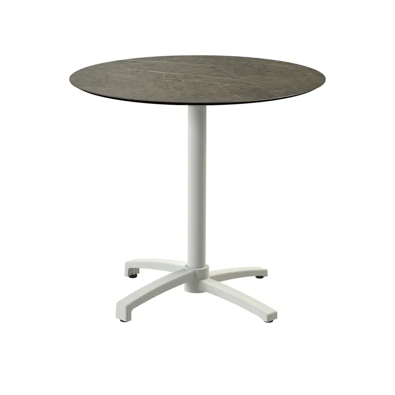 Feros X Cross Terrassentisch Sand gestell + Midnight Marble HPL Ø70 cm