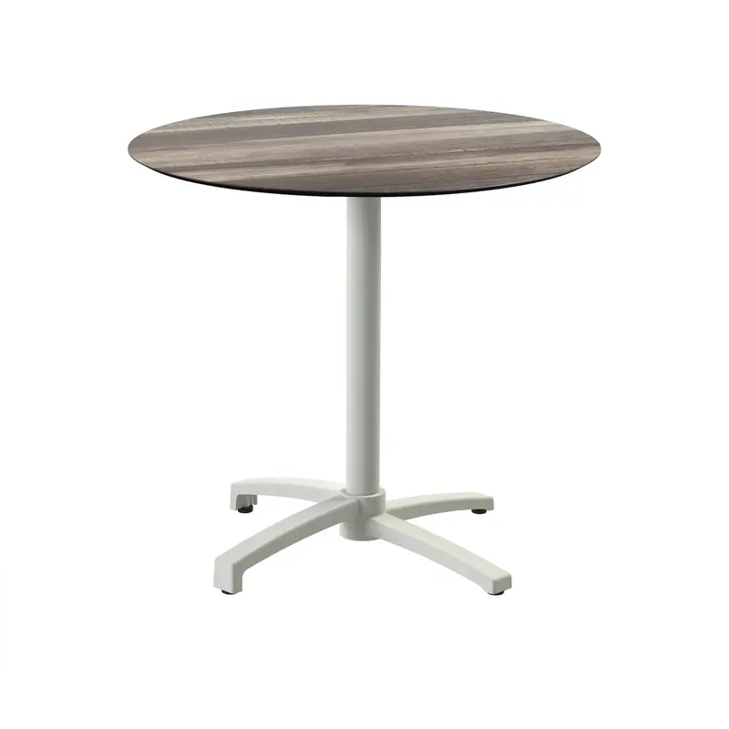 Feros X Cross Terrassentisch Sand gestell + Tropical Wood HPL Ø70 cm