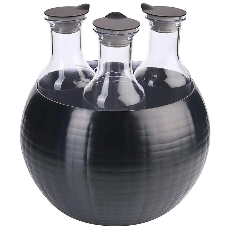 FRILICH CARAFINE BLACK 'Triplet'PVD schwarz, doppelwandig, gehämmert,3 Kunststoffkaraffen